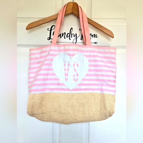 Victoria's Secret‎ VS Tote Bag Pink White Travel - Picture 1 of 16